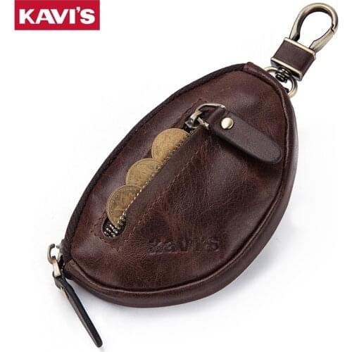 KAVIS Coin Purse Genuine Leather Men Wallet Mini Zipper Soft Purses Car Key Bag For Money Pocket Small Holder for Coin Chain