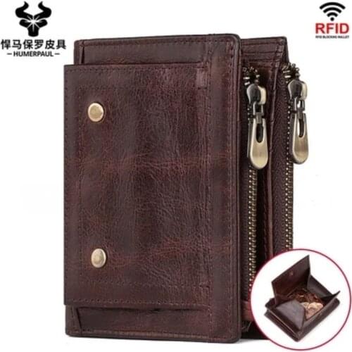 Cow Leather Rfid Genuine Leather Wallets Men Wallet Credit Business Card Holders Vintage Brown Leather Wallet Purses Quality
