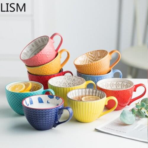 Creative Breakfast Ceramic Cup Hand-Painted Oatmeal Drinking Milk Coffee Cup Breakfast Cups Ceramic Coffee Mug with Lid Spoon
