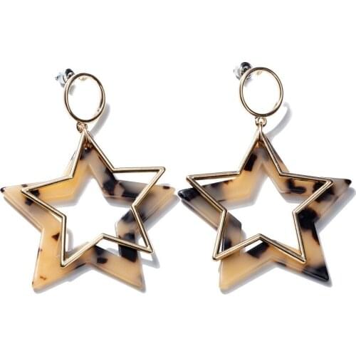 Acetate French design Geometric Print Large Size Drop Dangle 6cm Metal Stars Tortoise Shell Luxury Acrylic earrings