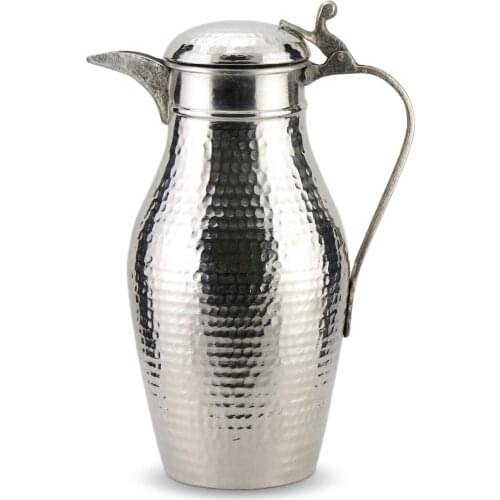 Morya Copper Water Pitcher with Lid Beverage Carafe Elegant Decanter Jug Juice Handmade Vintage Style Buttermilk Drinkware White 1.6L