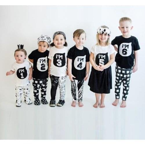 Number Toddler Girls Summer T Shirt Clothes Baby Boys Cotton Base Tees I'm 1 2 3 4 5 6 Years Kids T-shirts