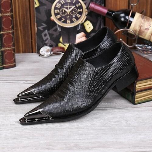 Gents brand italian mens shoes high heels oxford shoes for men steel pointed toe dress shoes black genuine leather