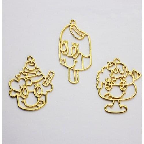 New 10 pcs/lot Cartoon ice cream Metal Frame Pendant Gold Charm Bezel Setting Cabochon Setting UV Resin Charm
