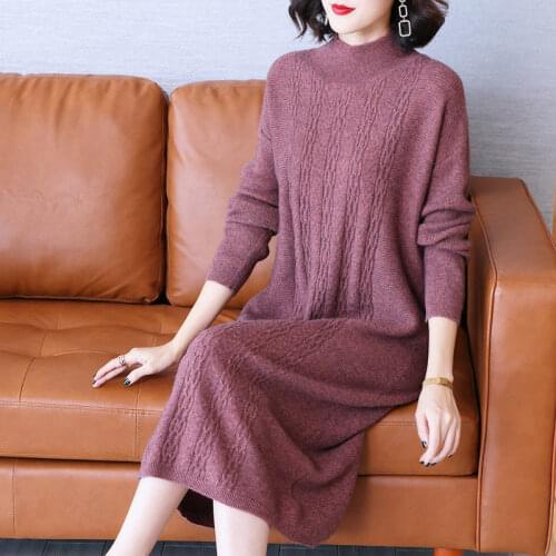 New Autumn Winter O-neck Twisted Long Knit Dress Women Casual Loose Sweater Dress female Vestidos 2021 Plus Size 5XL Y470