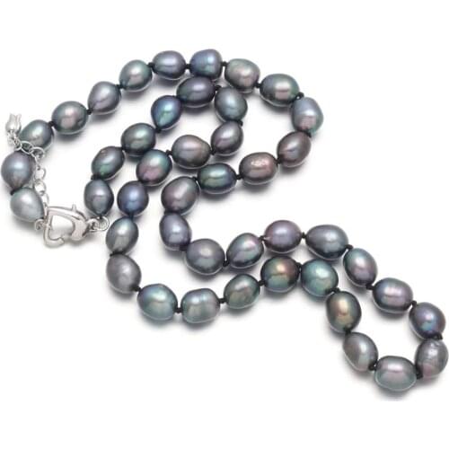 New 8-9mm Rice Grey Freshwater Pearl Necklace Simple And Stylish DIY Jewelry Gift Chain Length 47cm