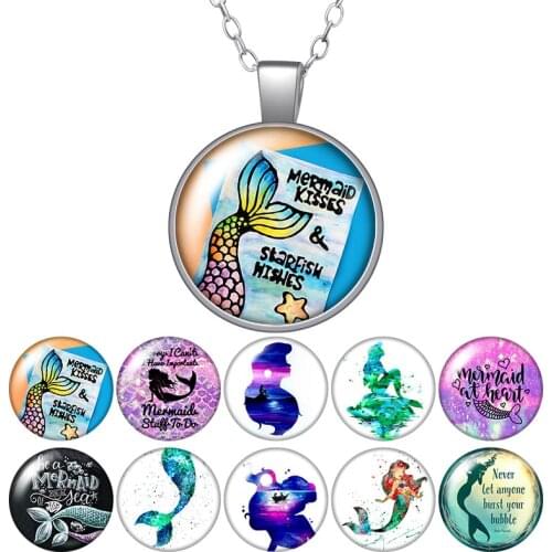 Beauty Mermaid Love Sea Photo Silver color/Bronze Pendant Necklace 25mm Glass Cabochon Girl Jewelry Birthday Gift 50cm