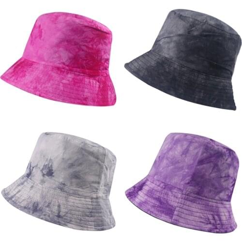 Reversible Bucket-Hats Grey Graffiti Tie-Dye Printing Sunscreen Men Women Fisherman Cat Cotton Fashion Hip Hop Panama Hat