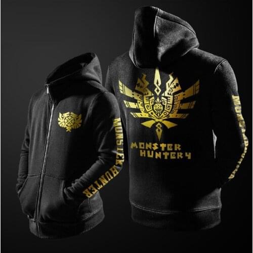 Outwear Anime Monster Hunter Cosplay Costume Thick Jaceket Hoodies/Coat New black and red can choose
