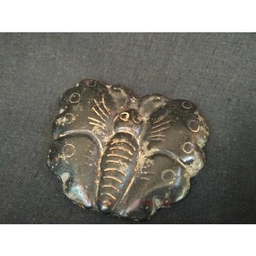 YIZHU CULTUER ART Collected China Old Hongshan Culture Jade Carving Butterfly Black Magnet Pendant