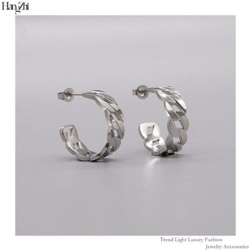Women Earrings Jewelry Woven Hollow Ring Metal Golden Chain Retro Ins Korean Fashionable Titanium Steel Earrings Hangzhi 2021