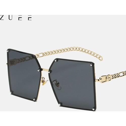 Rivet Rimless Sunglasses For Women Fashion 2021 New Summer Sqaure Vintage Alloy Chain Frame Sun Glasses Female Shades UV400