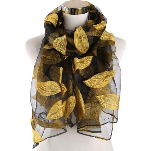 Winfox Leaves Flower Pattern Womens Scarf Lightweight Spring Summer Yellow Red Blue Scarves Shawls Beach Stoles Hijab