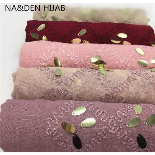 High quality plain flora embroider sequin solid shawls headband hijab muslim foulard wraps women scarf 10pcs fast shipping