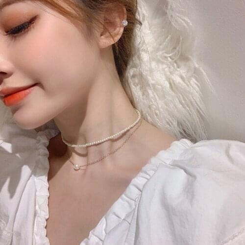 Fashion Imitation Pearl Chain Double Layered Necklace for Women Elegant Pendant Clavicle Chain Fairy Girl Chocker Necklace New