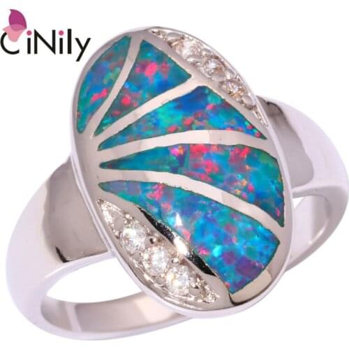 Created Rainbow Fire Opal Cubic Zirconia Silver Plated Ring Wholesale Retail for Women Jewelry Ring Size 7 8 9 OJ8953