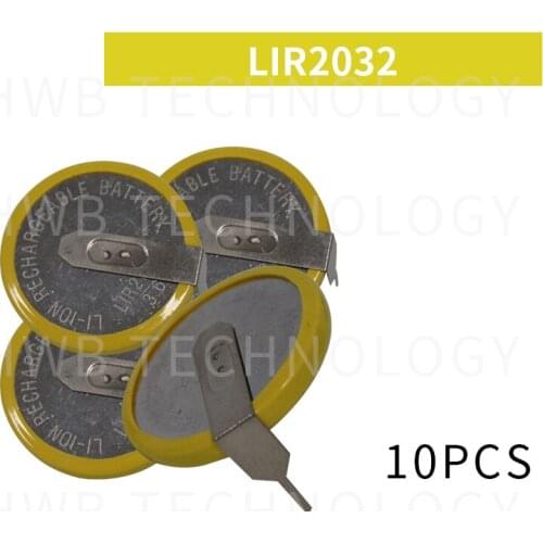 10PCS/lot LIR2032 3.6V horizontal fillet welding foot battery LIR2032 coin cell battery welding foot Free shipping