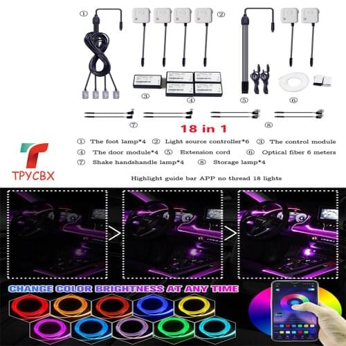 18 in 1 car Ambient light RGB Fiber Optic Lights Colors Car Styling Decorative Atmosphere Lamps Car Interior Light APP control