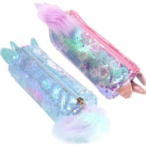 2pcs Cartoon Animal Pencil Case Unicorn Sequin Pencil Bag Stationery Pouches