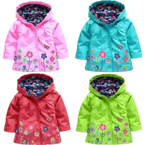 2021 New Flower Toddler Cute Girls Raincoat Spring Autumn Hooded Coat For Kids High Quality Children Present Outerwear