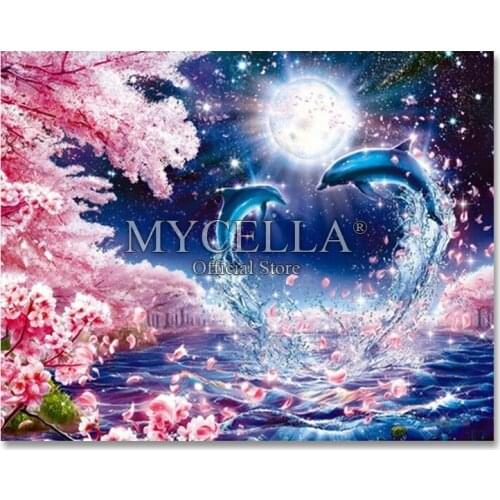 5D DIY Diamond Painting Landscape Moon Diamond Embroidery Cross Stitch Full Drill Rhinestones Dolphin Home Decor Gift