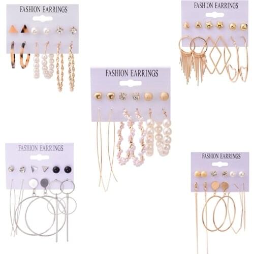 6 pairs/set Earring Sets серьги 2021 тренд Earrings for Women Korean Fashion Pearl Hoop Earrings aretes de mujer