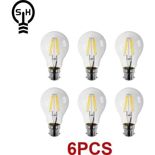 6pcs/Lot Retro Edison Filament Bulb A60 6W Decor for Chrismas B22 220V Vintage Lamp 4000K Home Decoration