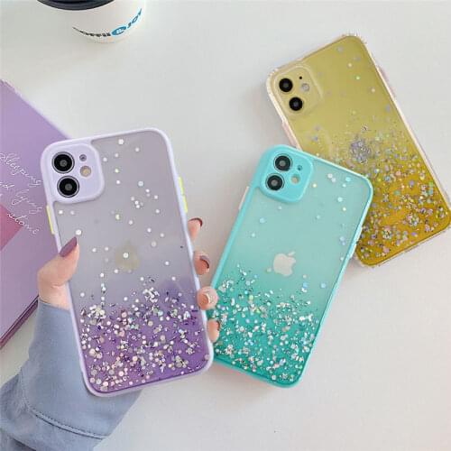 Gradient Glitter Shining Phone Case For iPhone 12 11 Pro Max XR X XS Max 7 8 Plus Soft Epoxy Camera Protection Clear Phone Cover
