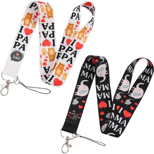 I love Ma Ma Keychain Cartoon I love Pa Pa Cute Lanyard for Keys Phone ID Name Tag DIY Hanging Rope Key Ring Gifts