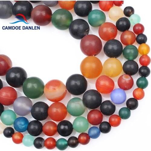CAMDOE DANLEN Natural Stone Beads Frost Matte Mix Agates Beads 6 8 10 12MM Fit Diy Dull Polish Beads For Jewelry Making Bracelet
