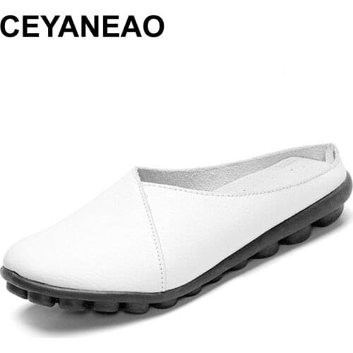 CEYANEAONew Plus Size Women Summer Sandals Comfortable Slippers Split Leather Flat Slides Sandals High Quality C055