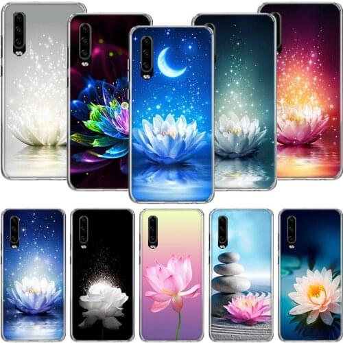 Lotus Blue White Flowers Phone Case For Huawei P30 P40 P20 P10 Mate 20 10 30 Lite Pro P Smart Z Plus Printing Cover Coque Shell