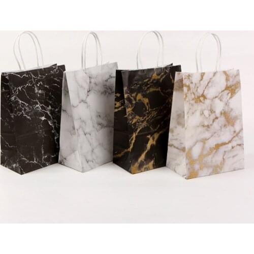 DABONAS Marble Design 10PCS Gift Shopping Bag Black Grey Wedding Favors Gift Bag Packaging Bag With Handle Event Party Supplies