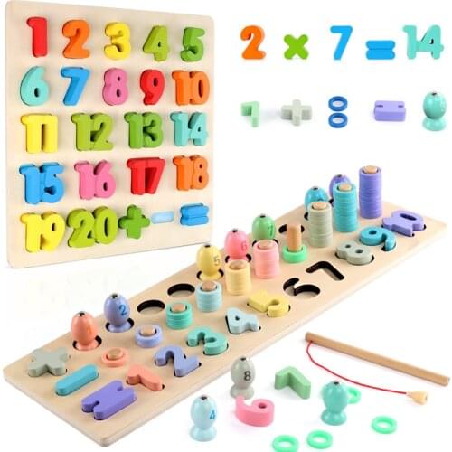 Children Wood Toys Montessori Educational Puzzles Baby Learn To Count Numbers Matching Digital Shape Match Sets Math Toys Gifts