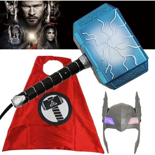 Disney Avengers Thor Figure LED Mask Sound Light Hammer Axe Cosplay Weapons Set Halloween Children Toys Gift