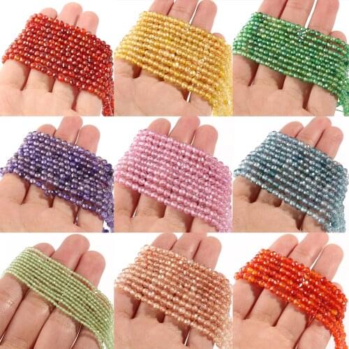 2 3 4mm Faceted Multiple Colour Zircon Round Beads Multicolor Cubic Zirconia Rhinestone for Jewelry Making Diy Bracelet Strand