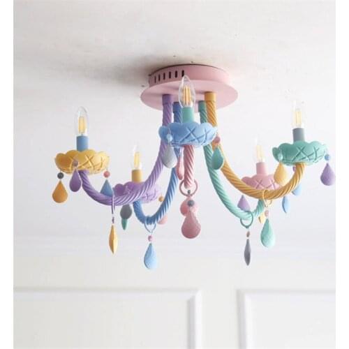 E14 Modern Sweet Crystal Chandeliers Macarons Color Crystal Droplight for Kids room Princess Decoration Glass Lustre Lamp