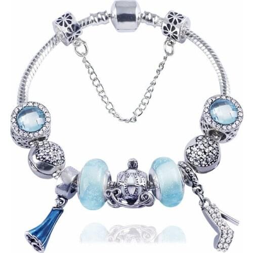 European Bracelets Glass Crystal Charms Beads Fits European Bracelets & Bangles Cart Dress Loveheart Exquisite Beads Bracelets