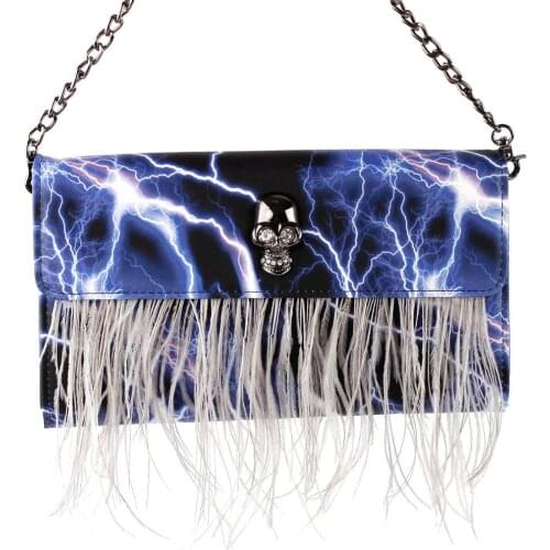 FB90025 Show Story Womens Girls Punk Skull Feather Gems Design Fashion Outdoor Evening Clutch Handbag Bag