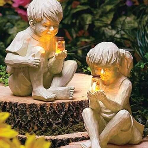 Home Decoration Statue Figures Interior Figurines Solar Lighting Lamp Creative Outdoor Home Living Room Garden Decor Accessories