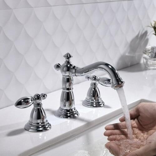 Free shipping chrome clour 3 pieces Widespread Lavatory sink Faucet basin mixer tap deck mounted double lever handles
