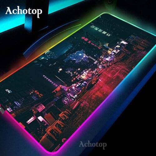 Ghost In The Shell LED Light Gaming Mouse Pad RGB Large Keyboard Cover Rubber Base Computer Carpet Desk Mat PC Gamer MousePad XL