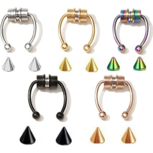 Stainless Steel Fake Nose Ring Hoop Magnetic Septum Nose Ring Non-Pierced Clip On Nose Hoop Rings for Women Men