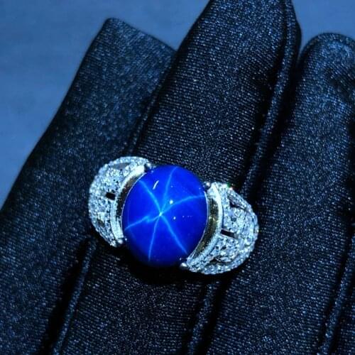 Starlight Sapphire Ring, Classic 925 Pure Silver Star Line Beautiful Mail Packing