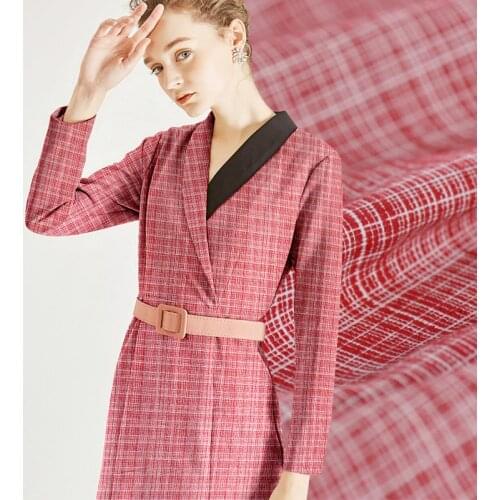 Red and white check mulberry silk woolen silk fabric heavy 51 mm high fashion silk cloth classic atmospheric silk cotton cloth