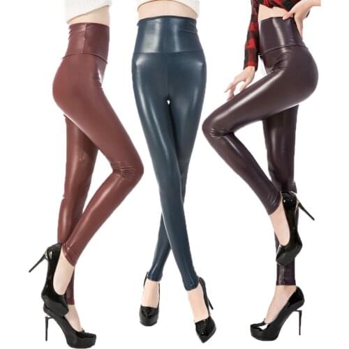 DISSIMILAR PU Leggins High Waist Pants Sexy Skinny Leggings Ankle-Length Leather Trousers For Women