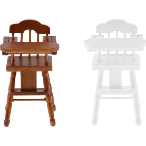 12th Dollhouse Miniature Nursery Furniture, Baby High Chair w/ Foldable Tray, Adorable Dollhouse Accessories