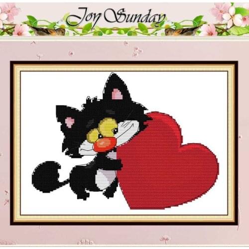 Black Cat and Red Heart animals counted Cross Stitch 11CT 14CT Cross Stitch Sets Chinese Cross-stitch Kits Embroidery Needlework