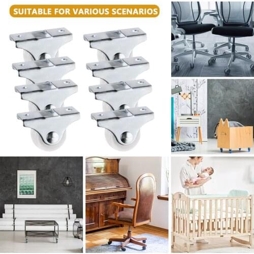 New 8pcs Furniture Casters Wheels Soft Rubber Swivel Caster Silver Roller Wheel For Platform Trolley Chair Household Accessories