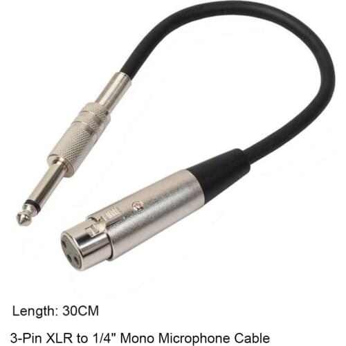 NEW 30CM 3-pin Female XLR to 1/4" Male Mono Microphone Cable Mic Lead Aux Cable TRS 6.35 mm For Guitar Mixer Stereo Amplifier